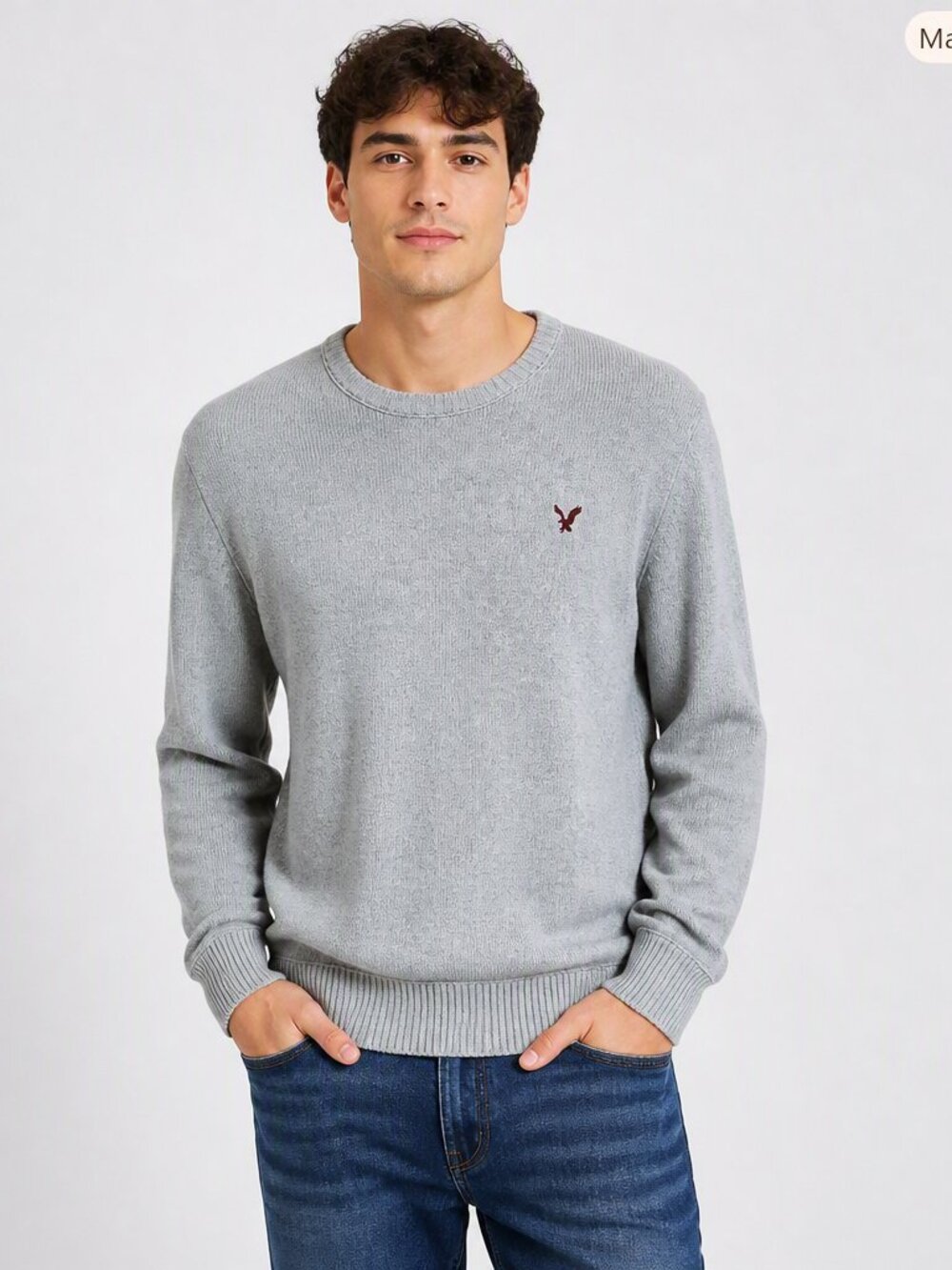 American Eagle Vintage Fit Grey Pullover Sweatshirt Men’s L Y2K Cozy Cotton Crew